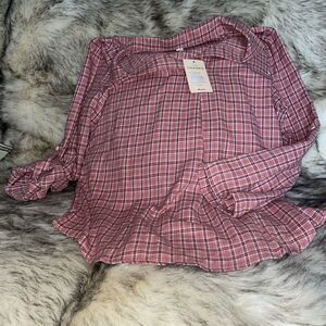 Moyabo Flannel Shirt Size M Pink And White Patterned